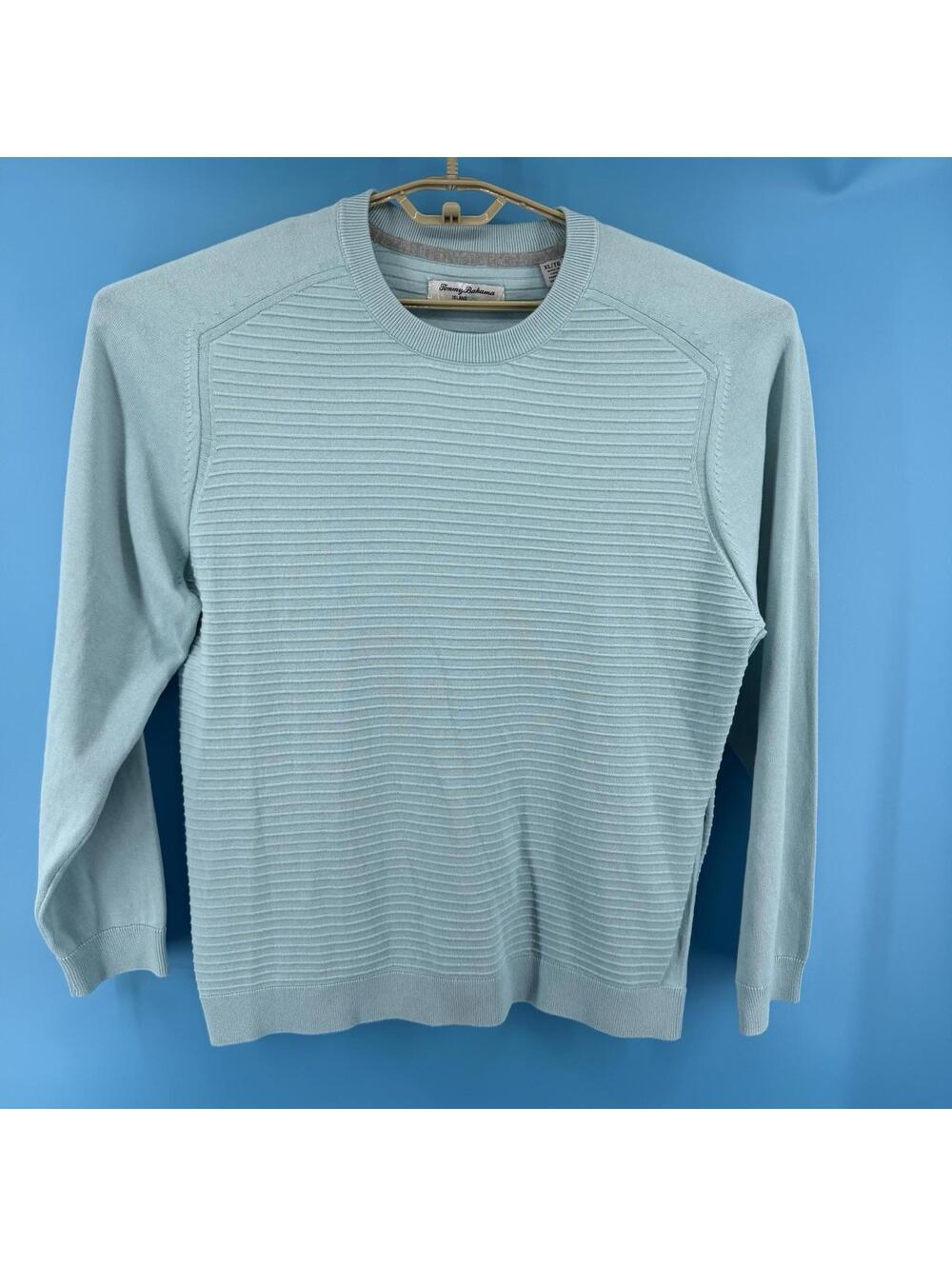Tommy Bahama IslandZone Ribbed Crewneck Sweater  Aqua Lightweight XL